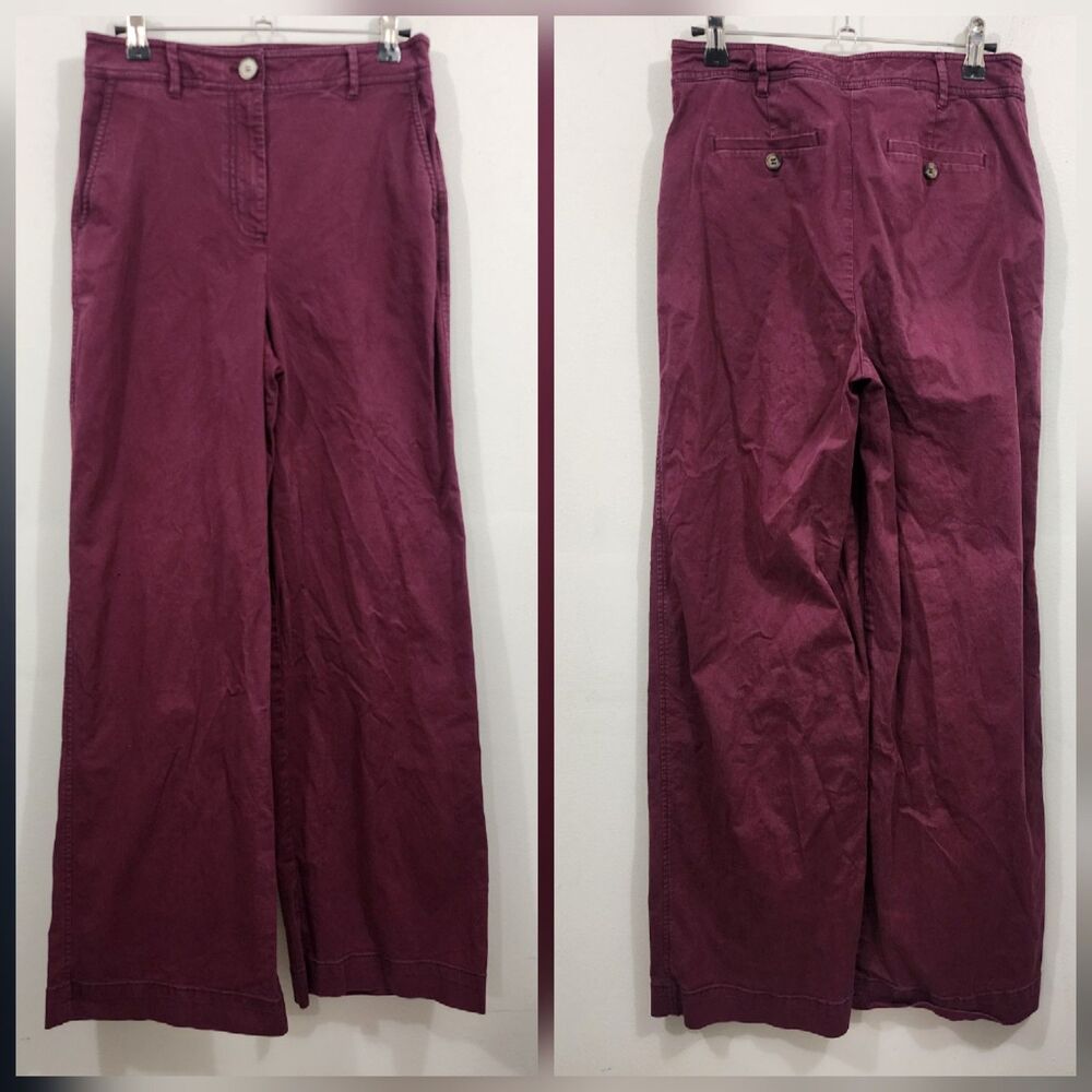 Boden Wide-Leg Chino Pants Wine Khaki High-Rise Trouser Flat Front Womens US 2